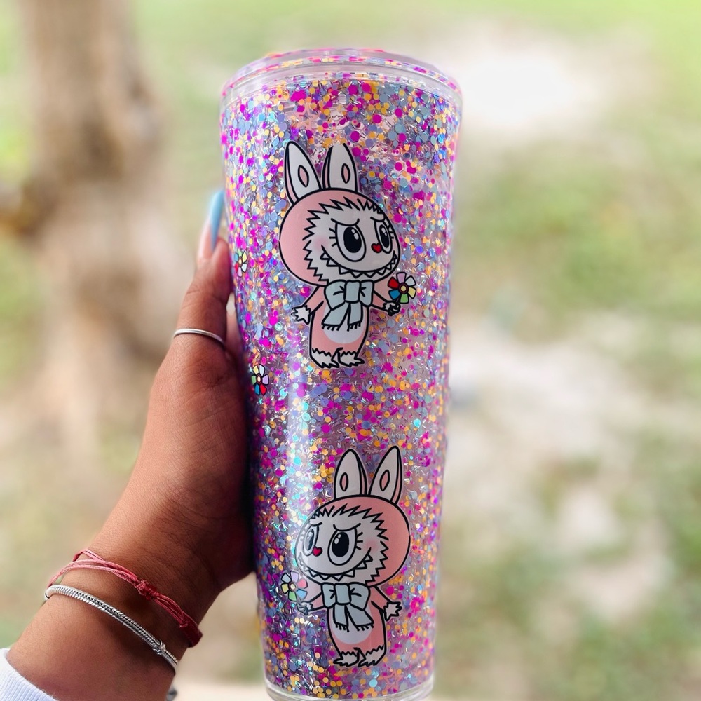 Colorful Glitter Tumbler with Labubu Design